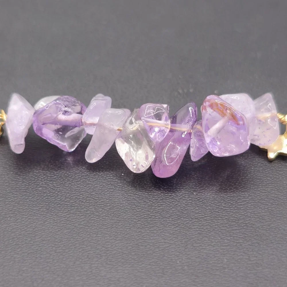 Natural Purple Stone‎ Chips Birthstone Necklace (February, NWOT)